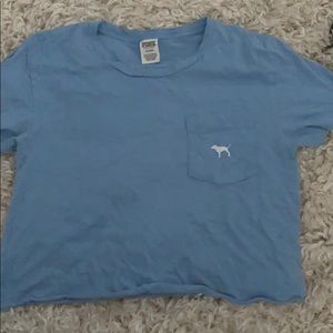 Blue and white cropped tee